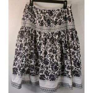 Talbot's Women's 10 Vintage Floral Lined Full Midi-Skirt 100% Cotton Navy/White